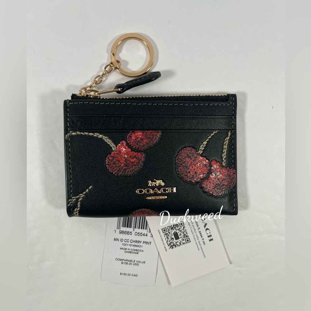 Coach Mini Skinny Id Case With Cherry Print NWT